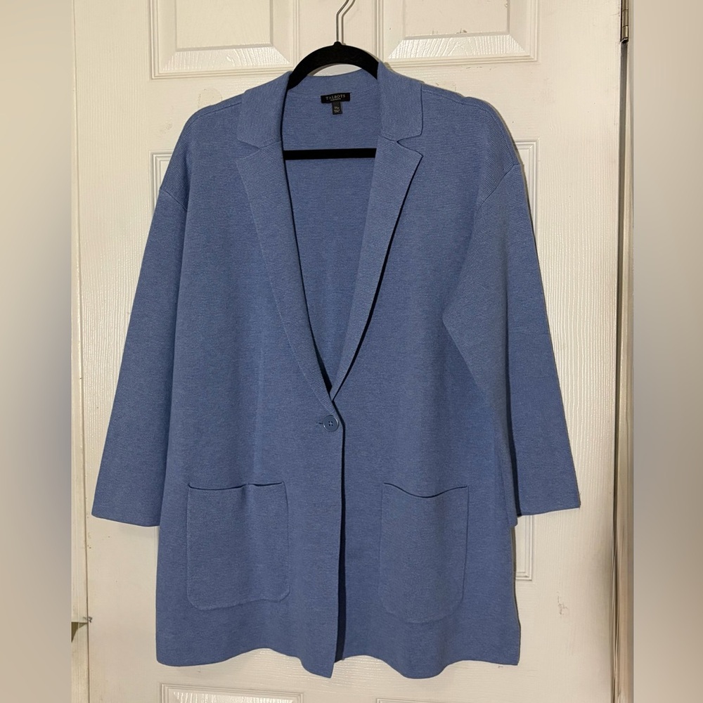 Talbots Blue Women's Cardigan Sweater, two Pockets Sz 1Xp
